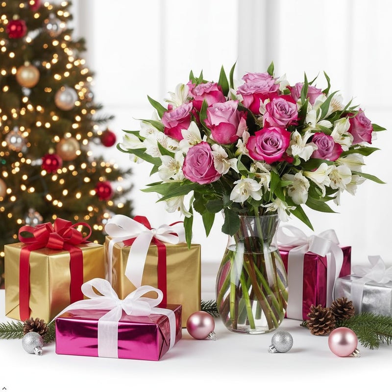 Benchmark Bouquets - Delightful Roses & Alstroemeria (Glass Vase Included) - Fresh Flowers for Delivery - Gift for Graduation, Birthday, Anniversary, Sympathy, Get Well, Congratulations - Image 4